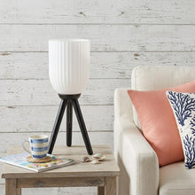 Load image into Gallery viewer, 23" Black Solid Wood Tripod Table Lamp With White Ribbed Glass Shade
