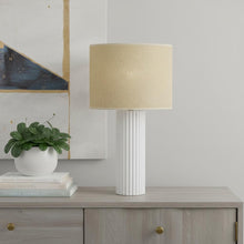 Load image into Gallery viewer, 24" White Ceramic Cylinder Table Lamp With Beige Drum Shade
