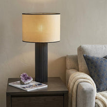 Load image into Gallery viewer, 29" Black Ceramic Cylinder Table Lamp With Beige Drum Shade
