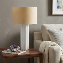Load image into Gallery viewer, 29" White Ceramic Cylinder Table Lamp With Beige Drum Shade
