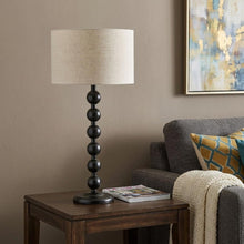 Load image into Gallery viewer, 28" Black Solid Wood Candlestick Table Lamp With Off White Drum Shade
