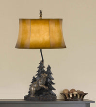 Load image into Gallery viewer, 29" Antiqued Bronze Novelty Table Lamp With Brown Bell Shade
