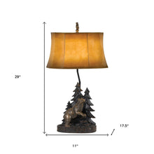 Load image into Gallery viewer, 29" Antiqued Bronze Novelty Table Lamp With Brown Bell Shade
