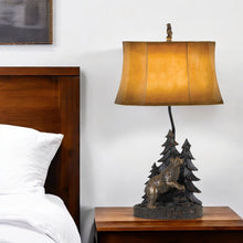 Load image into Gallery viewer, 29" Antiqued Bronze Novelty Table Lamp With Brown Bell Shade
