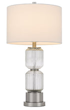 Load image into Gallery viewer, 28" Nickel Metal Table Lamp With White Drum Shade
