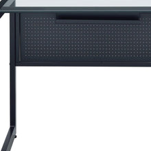 Load image into Gallery viewer, 33" Clear and Black Glass and Stainless Steel Writing Desk
