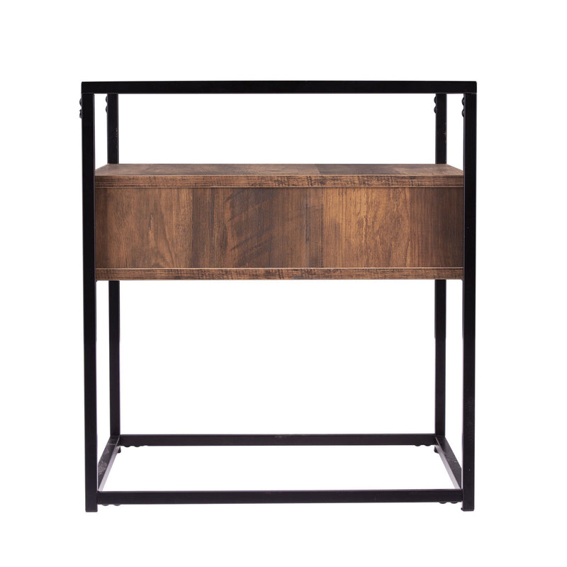 Glass Iron Square End Table With Drawer With Shelf - Black