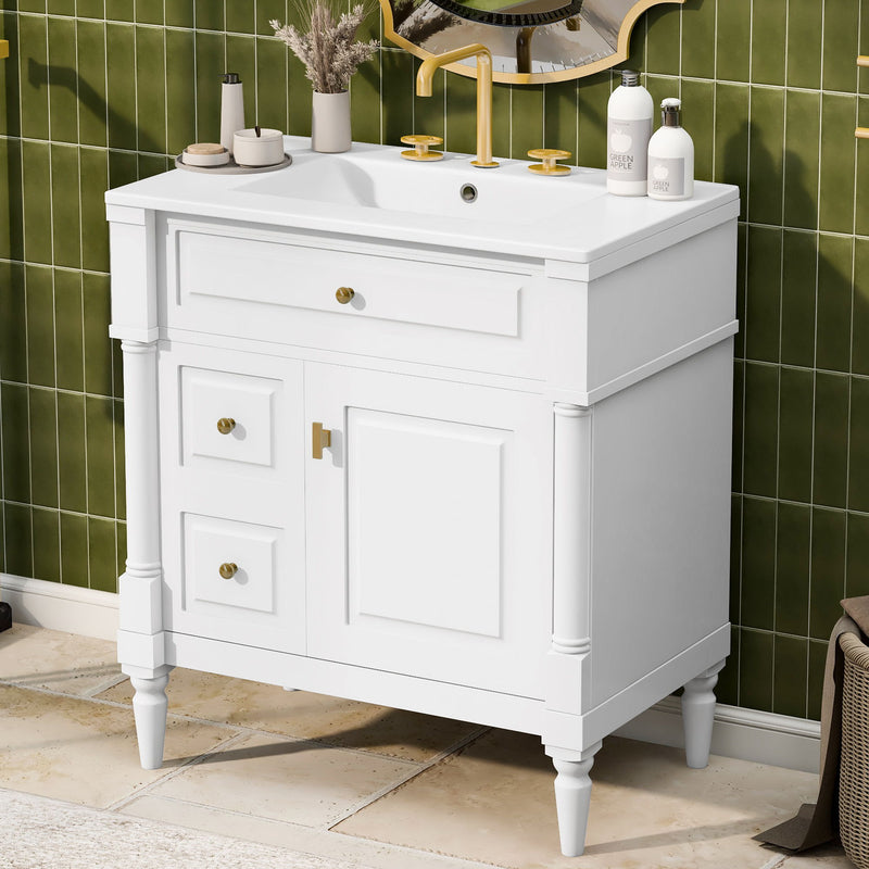 Modern Bathroom Vanity With Sink, Freestanding Cabinet With Flip Drawer & Adjustable Shelf