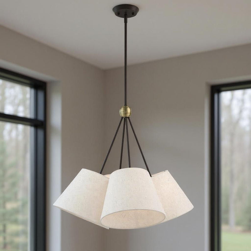 26" Four Light Dimmable Chandelier With Shades - Bronze