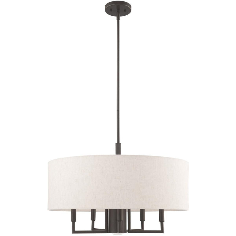 25" Six Light Dimmable Chandelier With Shades - Bronze