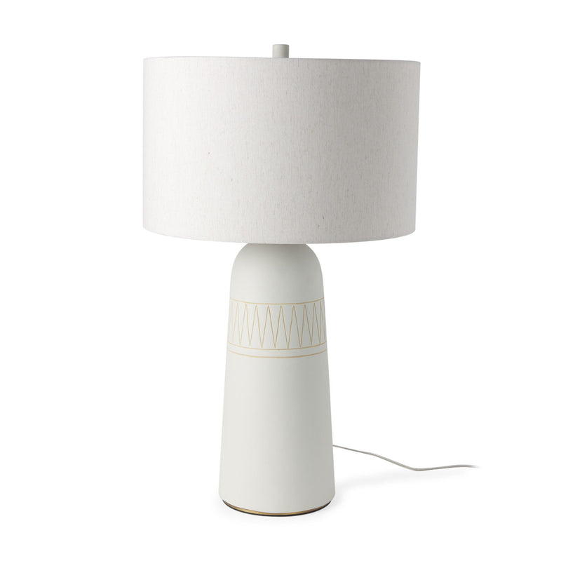 30" Ceramic Round Bedside Lamp With Cream Drum Shade - White