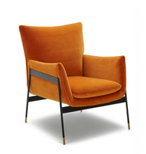Load image into Gallery viewer, Velvet Solid Color Flared Arms Wingback Chair Metal Black Legs - Orange
