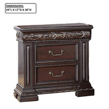 Load image into Gallery viewer, 2 Drawer Nightstand, Carvings Bedside Table, Bedroom Furniture - Cherry
