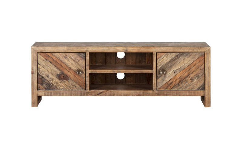 Wood Reclaimed Pine And Plywood Open Shelving TV Stand - Brown