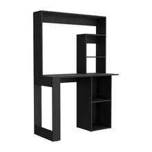 Load image into Gallery viewer, 58" Black Wood Computer Desk With Hutch
