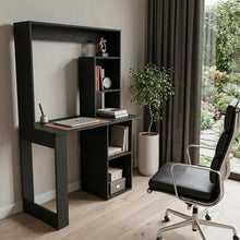 Load image into Gallery viewer, 58" Black Wood Computer Desk With Hutch
