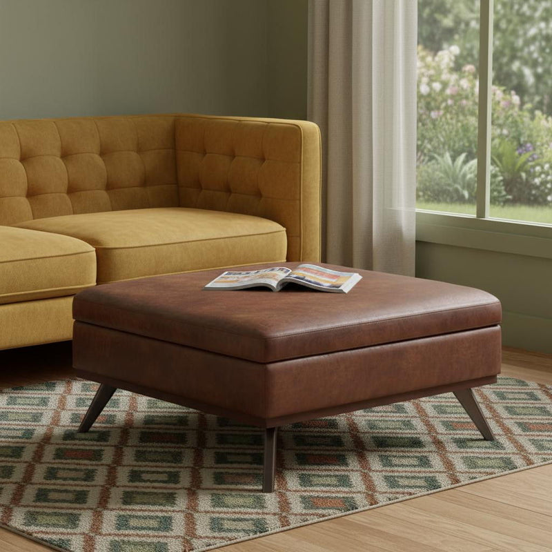 Cocktail Ottoman With Storage Leather - Brown