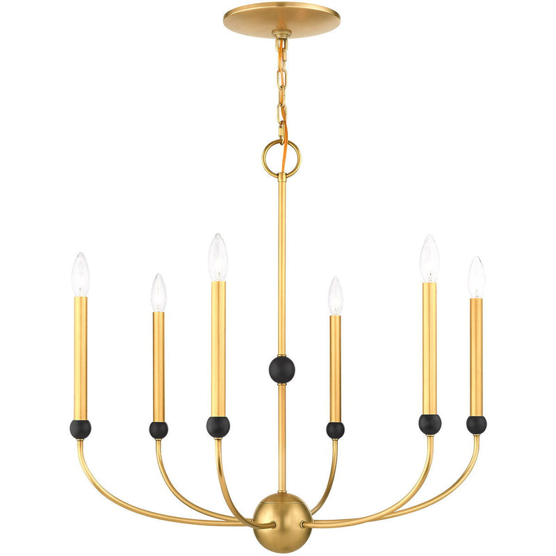 28" Six Light Dimmable Chandelier With Shades - Brass