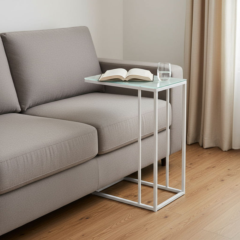 Metal Tempered Glass Accent Table - White