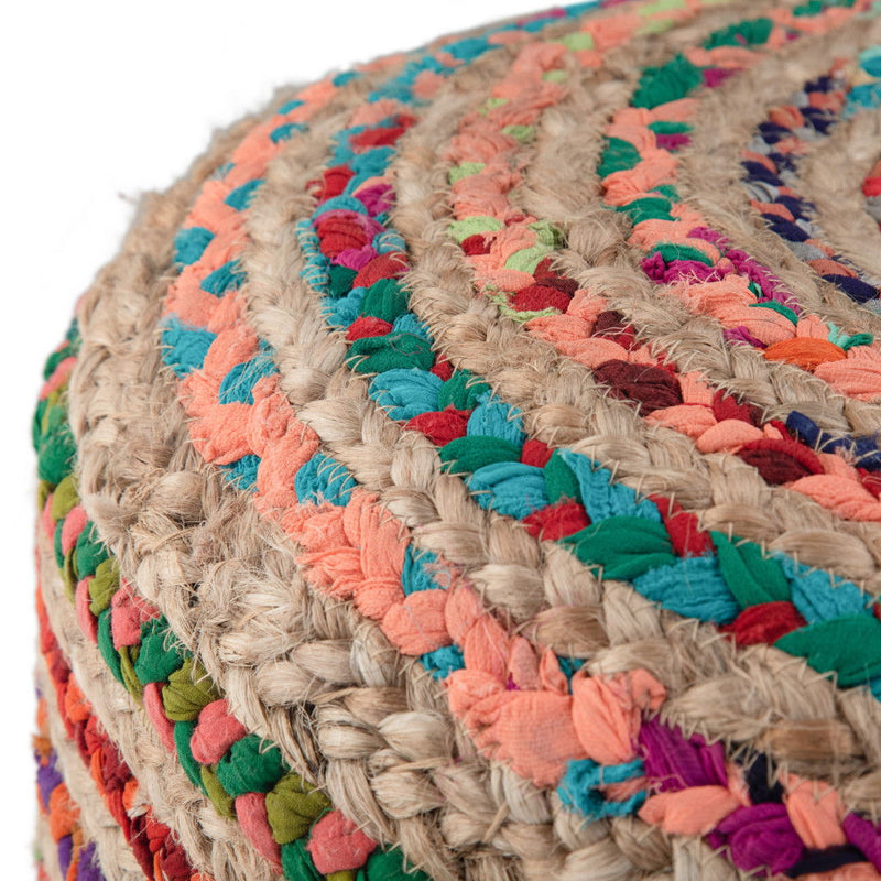 20" Jute Round Pouf Ottoman - Blue