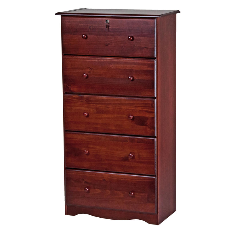 Solid Wood Five Drawer Dresser - Mahogany