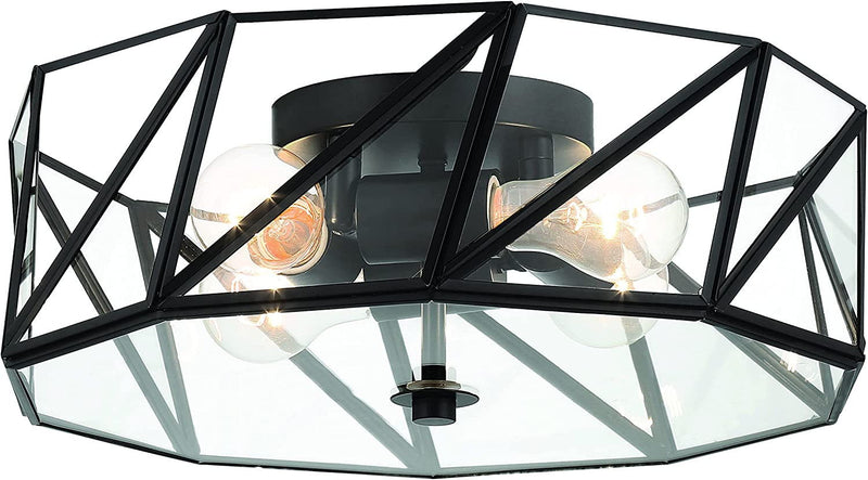 Unique Statement Four Light Metal Dimmable Flush Chandelier With Shades - Black
