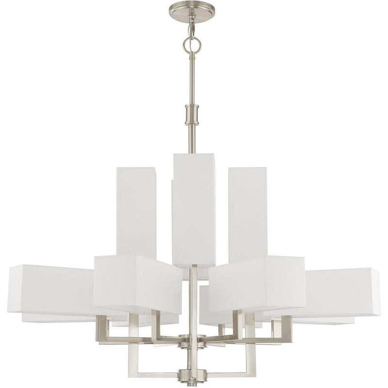 41" Twelve Light Dimmable Chandelier With Shades - Nickel