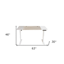 Load image into Gallery viewer, Adjustable Natural and White Wood and Stainless Steel Rolling Computer Desk
