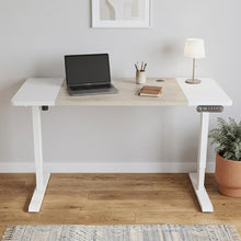 Load image into Gallery viewer, Adjustable Natural and White Wood and Stainless Steel Rolling Computer Desk
