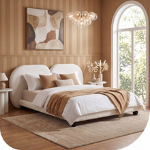 Load image into Gallery viewer, Queen Size Upholstered Platform Bed Frame With Split Headboard - White
