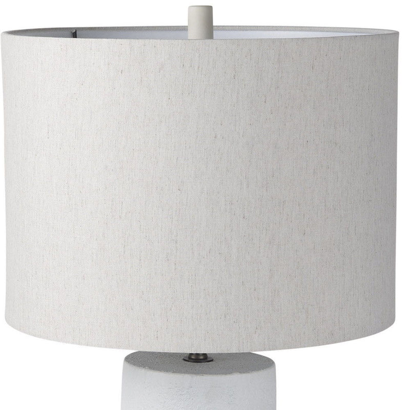 28" Concrete Round Bedside Lamp With Beige Drum Shade - White
