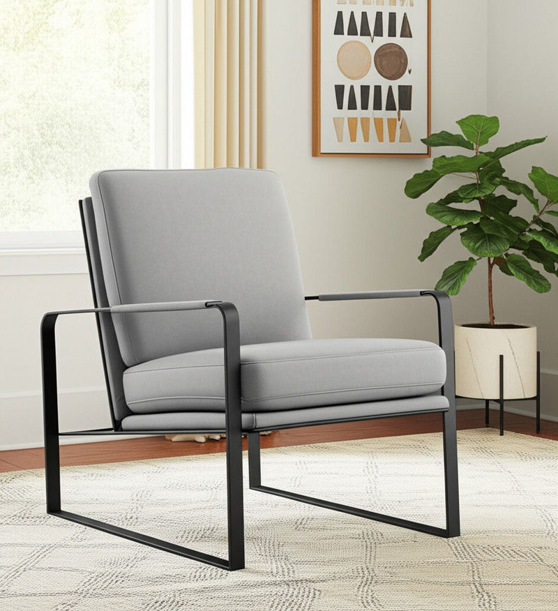 35" Contemporary Velvet And Metal Lounge Chair - Gray