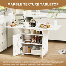 Load image into Gallery viewer, Versatile Marble Folding Dining Table With Storage Rack And Cabinet, 6 Wheels - White
