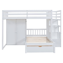 Load image into Gallery viewer, Full Over Twin Bunk Bed with Wardrobe, Drawers, White
