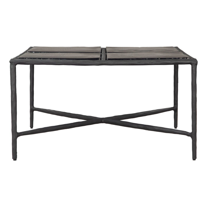 Glass Aluminum Square Pedestal Coffee Table - Black