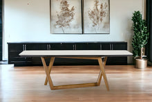Load image into Gallery viewer, 91" Stone Trestle Base Dining Table - Brown / White
