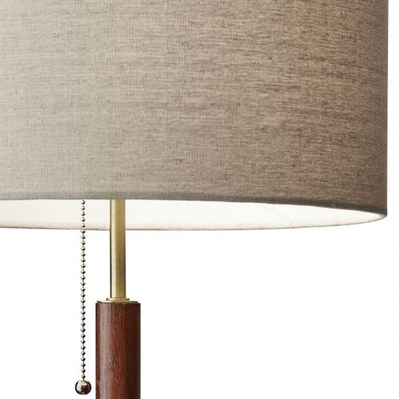 Metal And Walnut Wood Table Lamp - Antique Brass