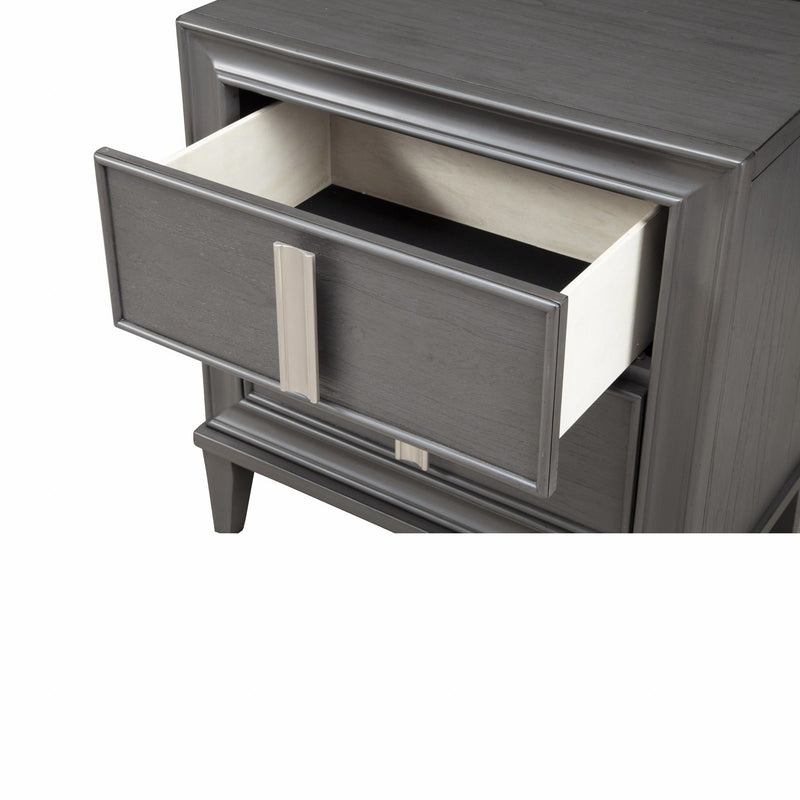 Two Drawer Contemporary Wood Nightstand - Dark Gray
