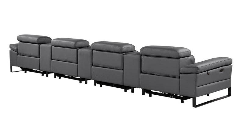 Top Grain Leather Reclining Metal USB Sofa (720348) - Dark Gray