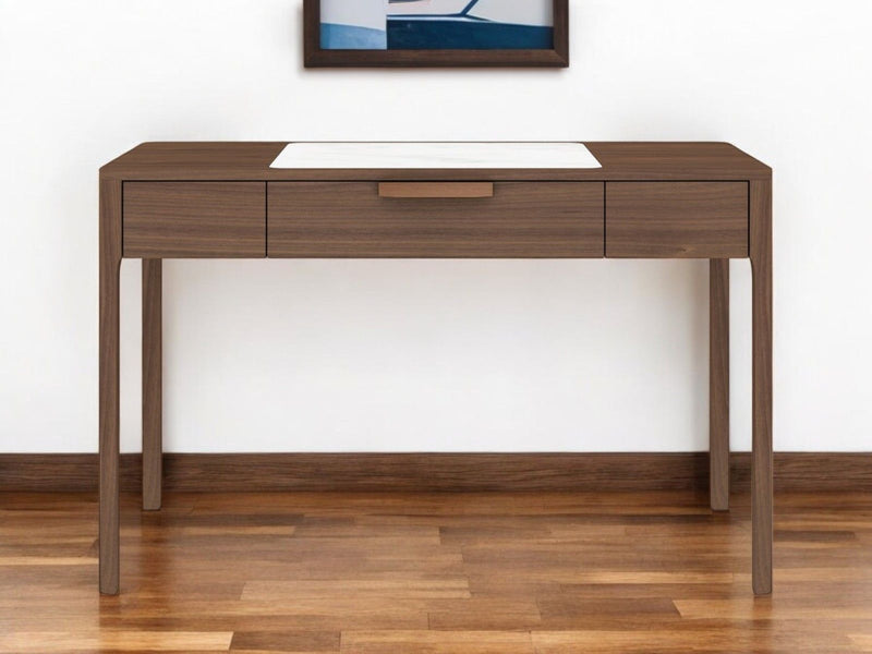 47" Marble And Wood Computer Desk - Brown