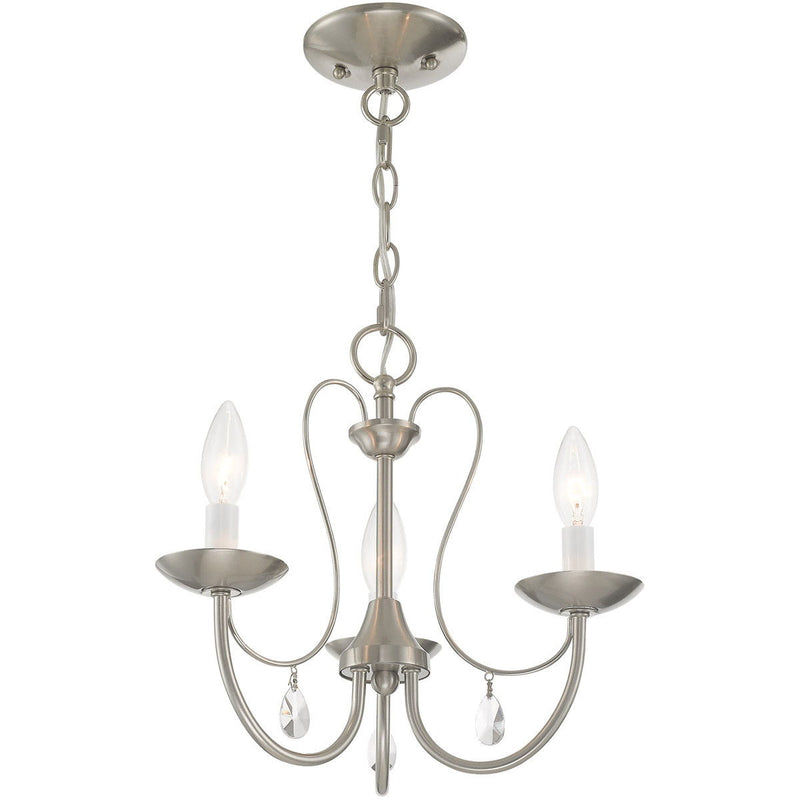 12" Three Light Metal Dimmable Chandelier With Shades - Nickel / Clear