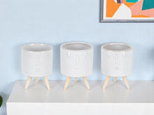 Load image into Gallery viewer, Porcelain Round Funny Face Pot Planters With Stands (Set of 3) - White
