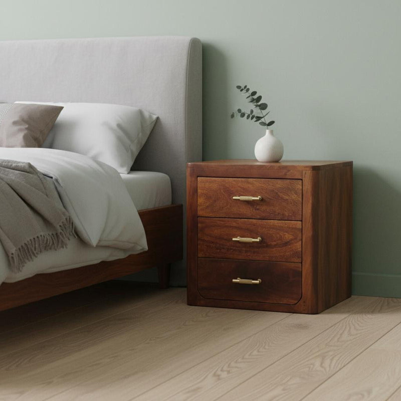 18" Solid Wood Three Drawer Nightstand - Chestnut