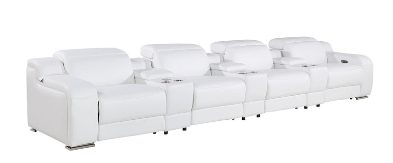 169" Reclining USB Reclining Sofa With Silver Legs - White