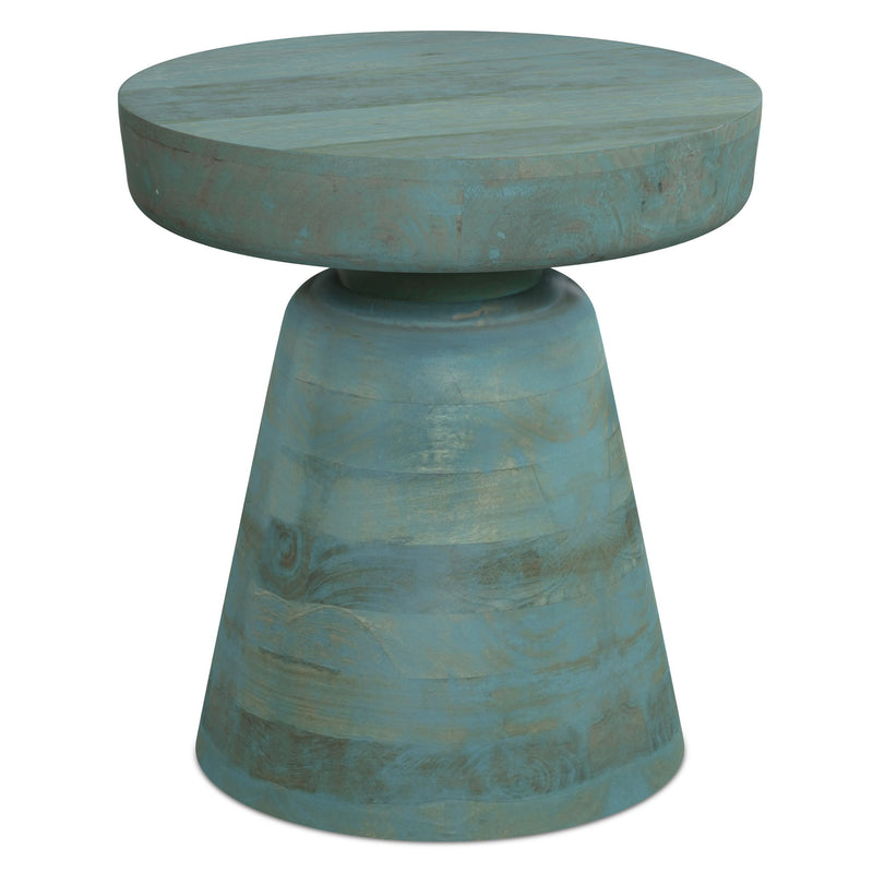 18" Solid Wood Round End Table - Teal Blue