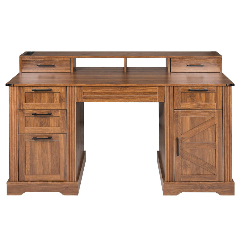 Office Desk With Charging Station & Storage Cabinet