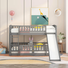 Load image into Gallery viewer, Bunk Bed with Slide,Twin Over Twin Low Bunk Bed with Fence and Ladder for Toddler Kids Teens Grey
