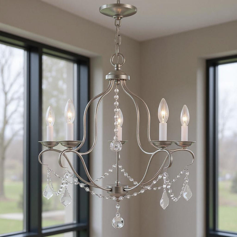 24" Five Light Dimmable Chandelier With Shades - Nickel