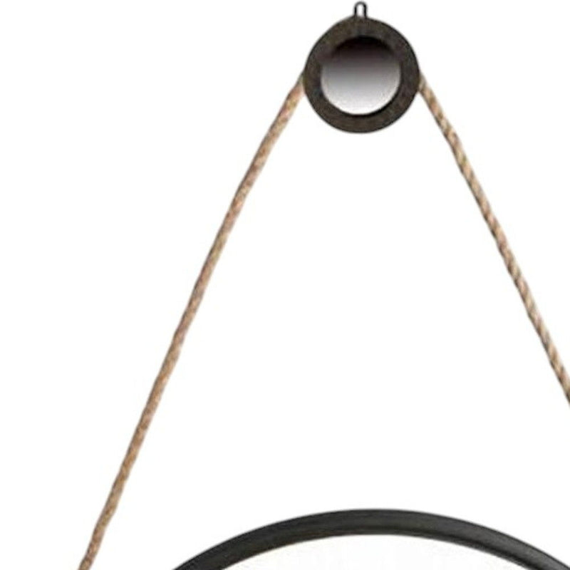 30" Fame Round Wall Hanging Accent Mirror With Rope - Black