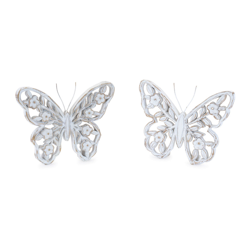 Poly Butterfly Tabletop Sculptures (Set of 2) - White / White